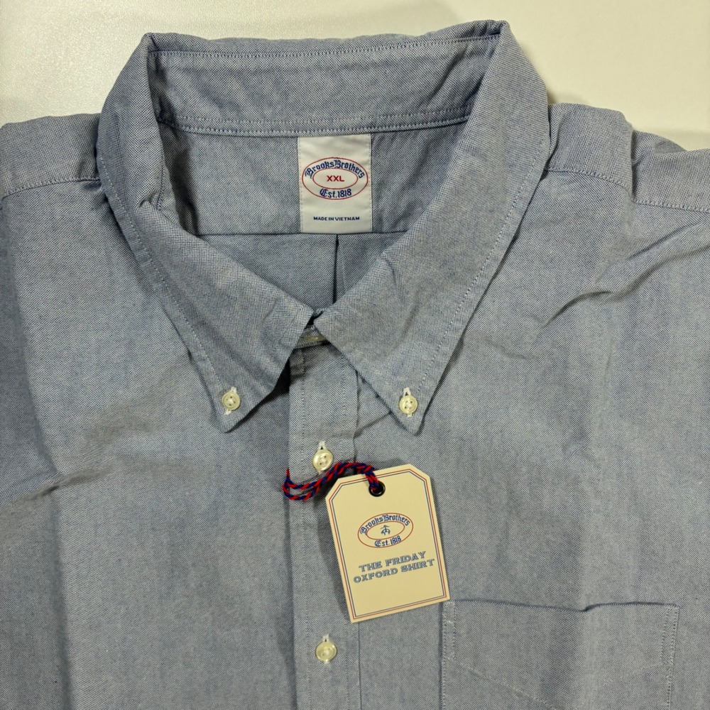 NEW Brooks Brothers Friday Oxford Shirt 2XL Blue Short Sleeve Button Chambray